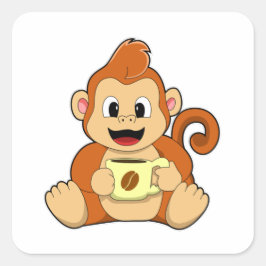 Een aap met een beker koffie vierkante sticker