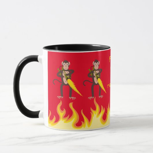Een aap met een Flamethrower-internetvlamoorlog Mok (Links)