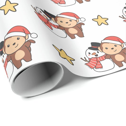 Een aap met Snowman in de winter voor Kerstmis Cadeaupapier (Rol Hoek)