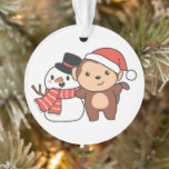 Een aap met Snowman in de winter voor Kerstmis Ornament<br><div class="desc">Een aap met een sneeuwman in de winter voor Kerstmis - een sneeuwman voor de winter en de kerst. Een wintergroet in het koude seizoen voor de feestdagen. Kerstaap met sneeuwpop.</div>