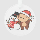 Een aap met Snowman in de winter voor Kerstmis Ornament (voorkant)