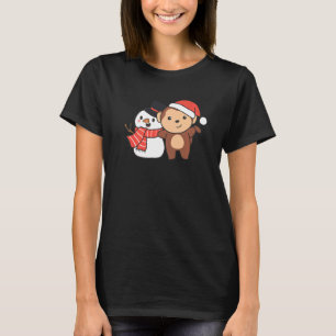 Een aap met Snowman in de winter voor Kerstmis T-shirt