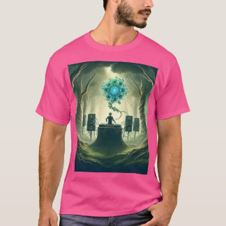 Een Abstract Afbeelding van een dj in een mystiek T-shirt