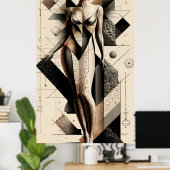 Een Abstract, geometrisch portret van een vrouw Poster (Thuiskantoor)