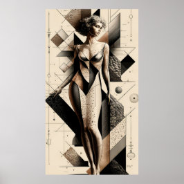 Een Abstract, geometrisch portret van een vrouw Poster