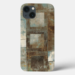 Een abstract in blauw en bruin iPhone 13 hoesje