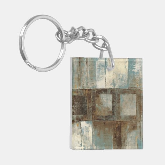 Een Abstract in blauw en bruin Sleutelhanger (Voorkant Links)