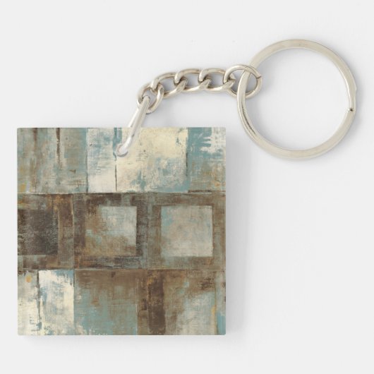 Een Abstract in blauw en bruin Sleutelhanger (Achterkant)