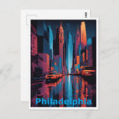 Een Abstract kleurrijk Uitzicht van Philadelphia Briefkaart (Voorkant / Achterkant)