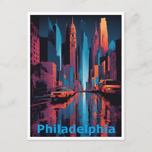 Een Abstract kleurrijk Uitzicht van Philadelphia Briefkaart (Voorkant)