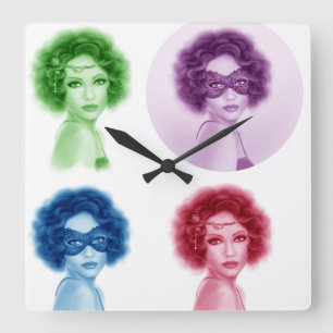 een abstract mooi retro - vrouwenportret pari vierkante klok