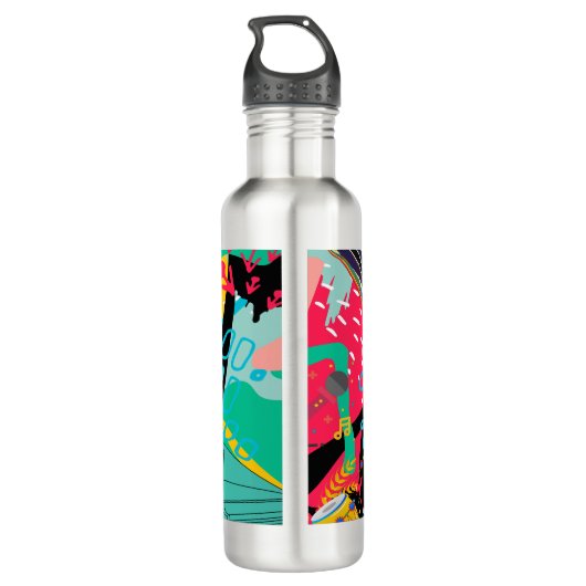 Een Abstract muziekmengsel Waterfles (Achterkant)