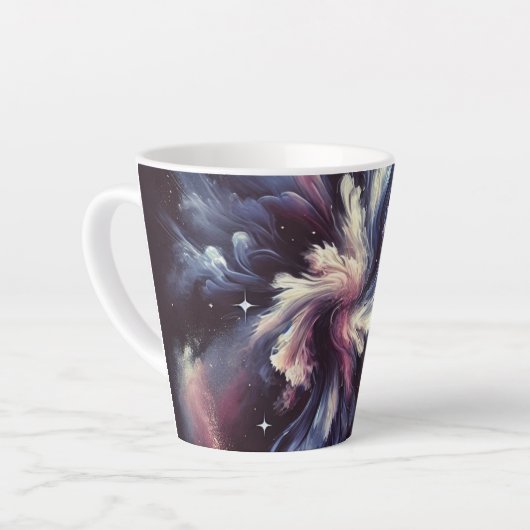 Een abstract ontwerp van een sterrenstelsel dat he latte mok (Linkerhoek)