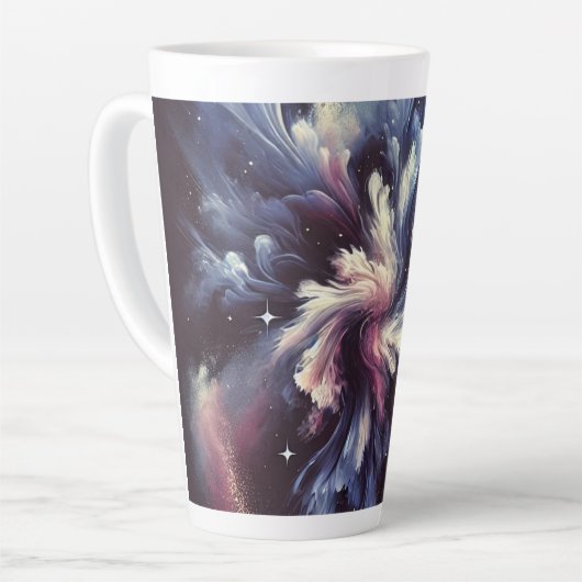 Een abstract ontwerp van een sterrenstelsel dat he latte mok (Linkerhoek)