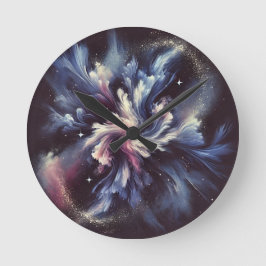 Een abstract ontwerp van een sterrenstelsel dat he ronde klok