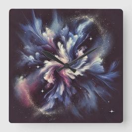 Een abstract ontwerp van een sterrenstelsel dat he vierkante klok