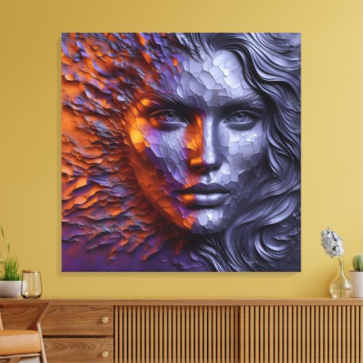 Een Abstract portret van vrouwengezicht - 3D in re Canvas Afdruk (Insitu (Woonkamer))