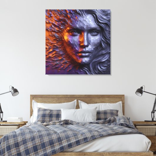 Een Abstract portret van vrouwengezicht - 3D in re Canvas Afdruk (Insitu (Slaapkamer))
