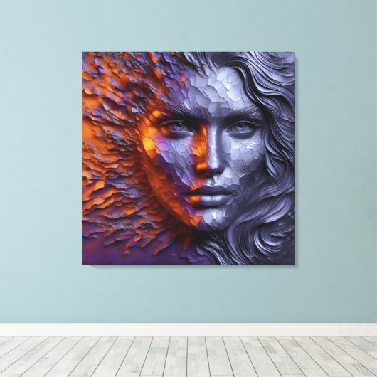 Een Abstract portret van vrouwengezicht - 3D in re Canvas Afdruk (Insitu (Houten vloer))