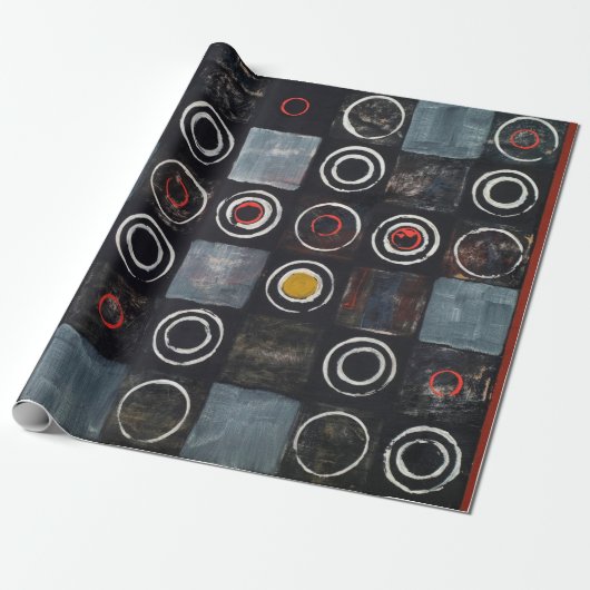 een abstract schilderij; een raster van gestempeld cadeaupapier (Uitgerold)