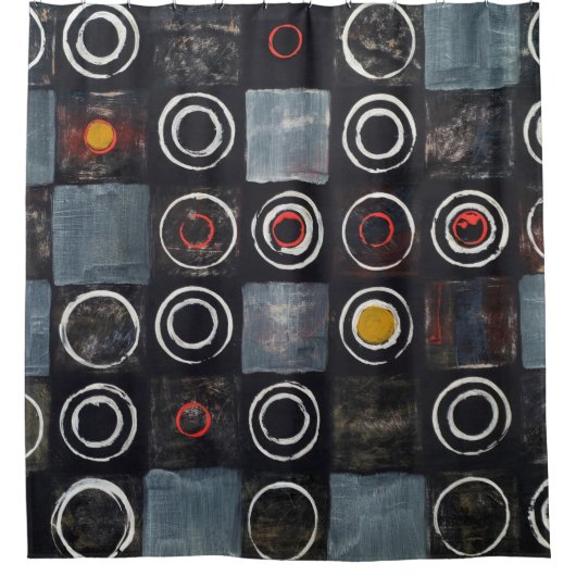Een abstract schilderij; een raster van gestempeld douchegordijn (Voorkant)