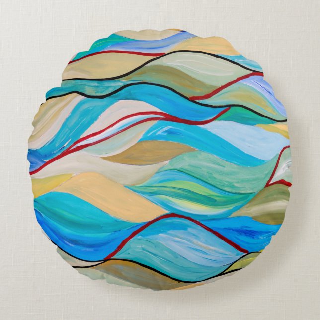 Een abstract schilderij met golflengtes in pasta rond kussen (Voorkant)