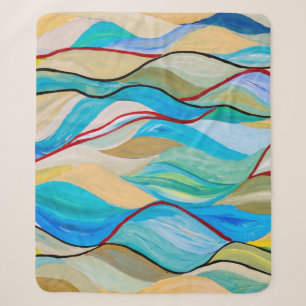 Een abstract schilderij met golflengtes in pasta sherpa deken