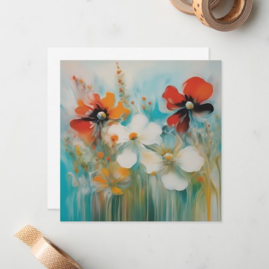 Een abstract schilderij met wilde bloemen notitiekaartje (Voorkant / Achterkant in situ)