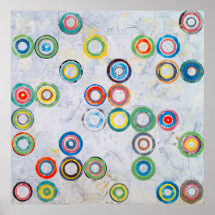 Een abstract schilderij; multicolored cirkels op e poster