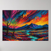 Een Abstract schilderij van een zonsondergang Poster (Voorkant)