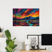 Een Abstract schilderij van een zonsondergang Poster (Thuiskantoor)