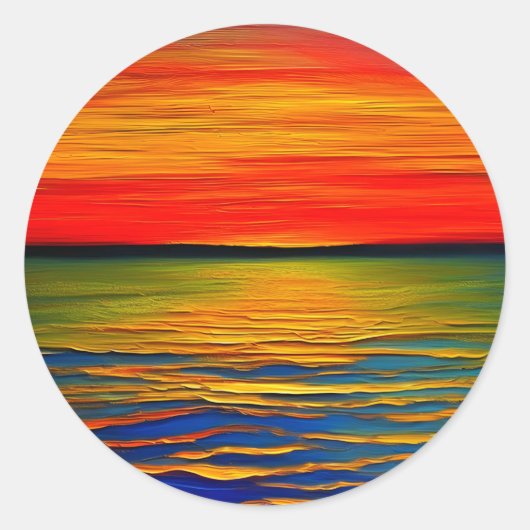 Een abstract van een zonsondergang op de oceaan ronde sticker (Voorkant)