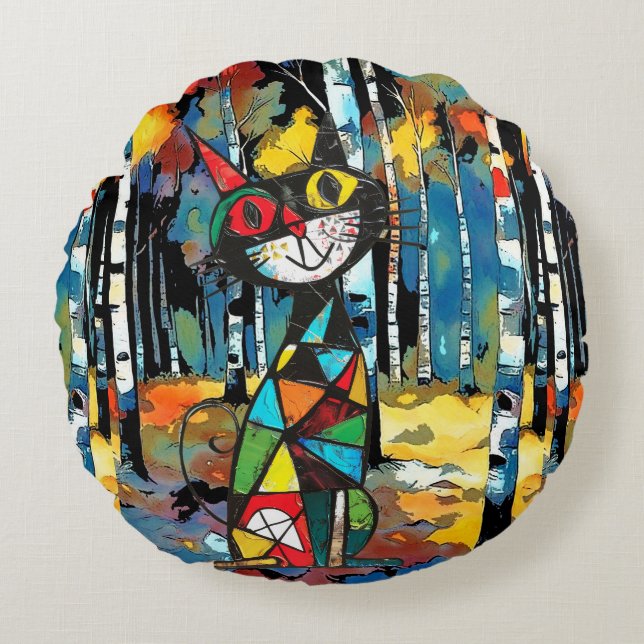 Een Abstracte dag Rond Kussen (Voorkant)