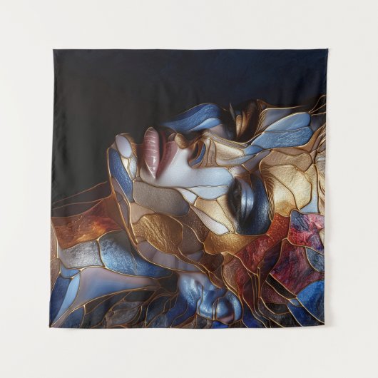 Een Abstracte vrouw gezicht 1 - Glas in lood Wandkleed (Voorkant (horizontaal))