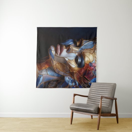 Een Abstracte vrouw gezicht 1 - Glas in lood Wandkleed (In Situ (horizontaal))