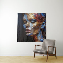 Een Abstracte vrouw gezicht 1 - Glas in lood Wandkleed