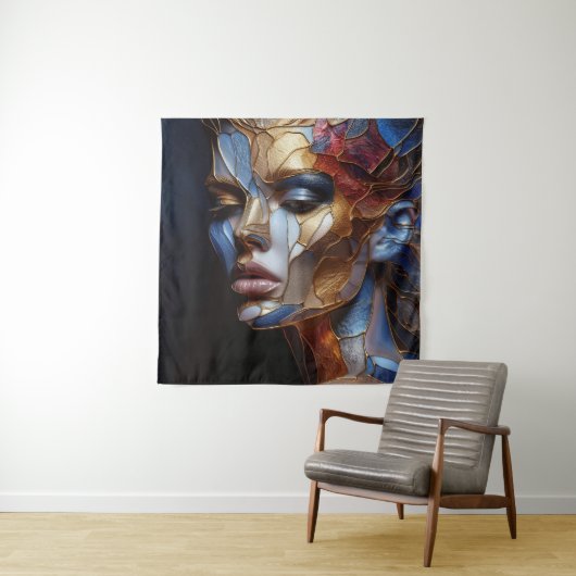 Een Abstracte vrouw gezicht 1 - Glas in lood Wandkleed (In situ)