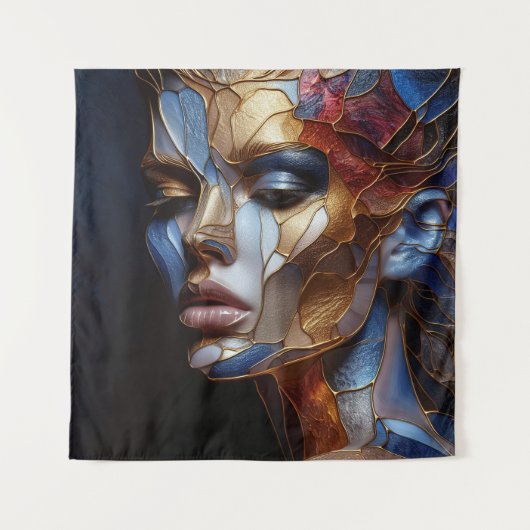 Een Abstracte vrouw gezicht 1 - Glas in lood Wandkleed (Voorkant)