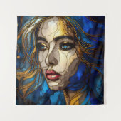 Een Abstracte vrouw gezicht 2- Glas in lood Wandkleed (Voorkant)