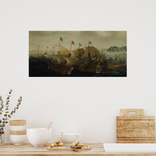 Een actie van het Zee, mogelijk de slag om Cadiz,  Poster (Keuken)