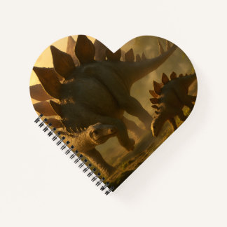 Een adellijke volwassen Stegosaurus die zijn jonge Notitieboek
