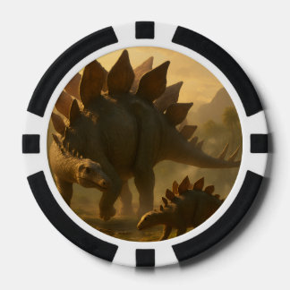 Een adellijke volwassen Stegosaurus die zijn jonge Poker Chips