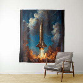 Een adembenemende Retro Fusion raket lancering Wandkleed