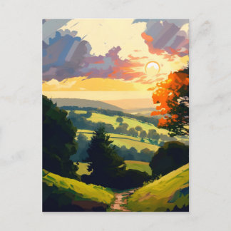 Een adembenemende zonsondergang op de rolgroene he briefkaart