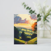 Een adembenemende zonsondergang op de rolgroene he briefkaart (Staand voorkant)