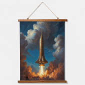 Een Ademloze Retro Fuserende Raketlancering Hangend Wandkleed (Voorkant)