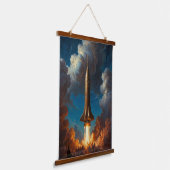 Een Ademloze Retro Fuserende Raketlancering Hangend Wandkleed (Gebogen)