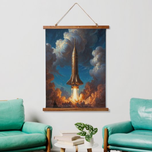 Een Ademloze Retro Fuserende Raketlancering Hangend Wandkleed (Woonkamer)