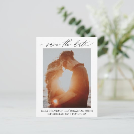 Een Afbeelding Save The Date Briefkaart in het zwa (Staand voorkant)