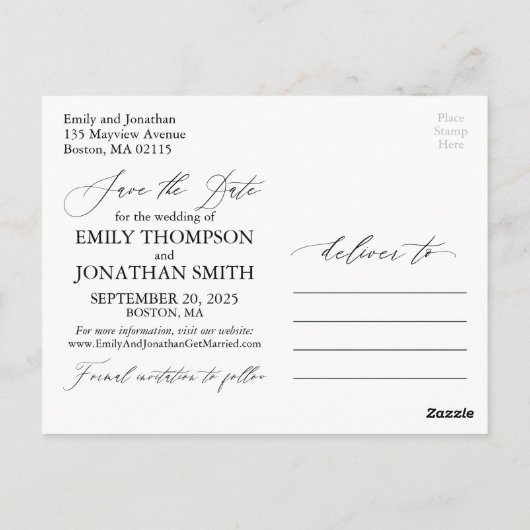 Een Afbeelding Save The Date Briefkaart in het zwa (Achterkant)